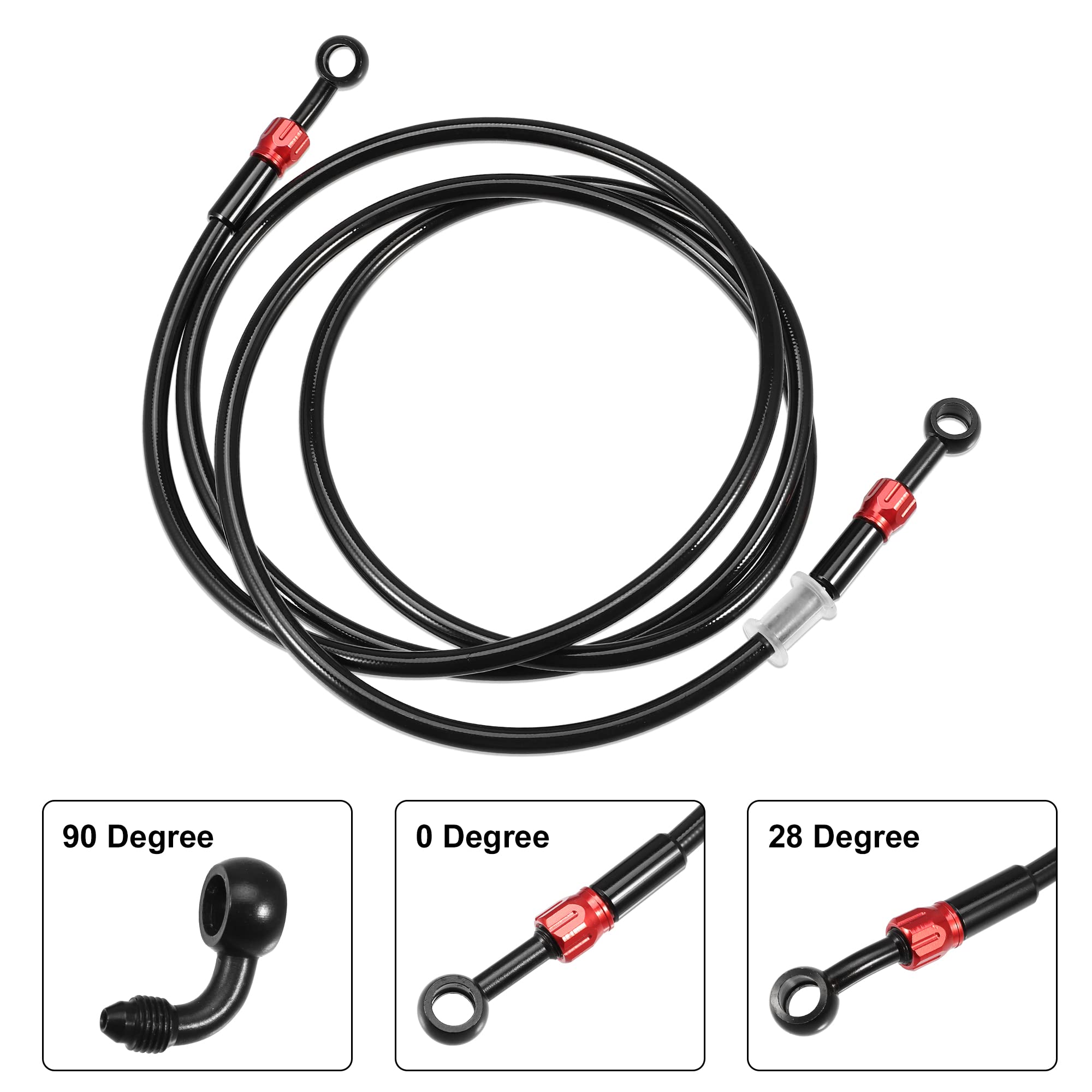 A ABSOPRO 1 Juego AN3 28 90 Grados Motocicleta Freno Manguera Línea 200cm Negro | Silicona Y Aluminio, M10X1, Diá. Int. 10Mm, Ángulo 28°, Para Scooters Y Veh. Todo Terreno, Sist. De Frenos Hidrául.