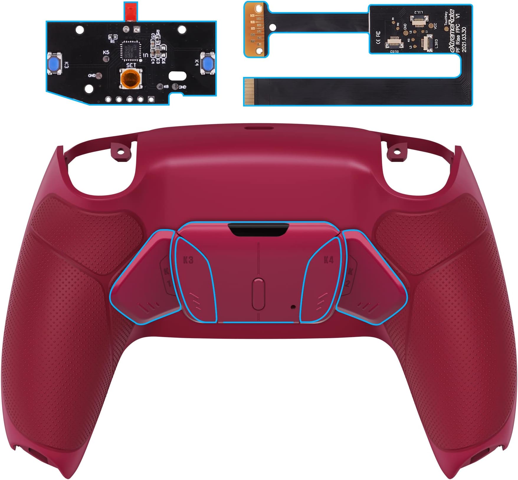eXtremeRate Cosmic Red Rubberized Grip Programable RISE4 Remap Kit for PS5 Controller BDM 010 & BDM 020, Upgrade Board & Redesigned Back Shell & 4 Back Buttons for PS5 Controller