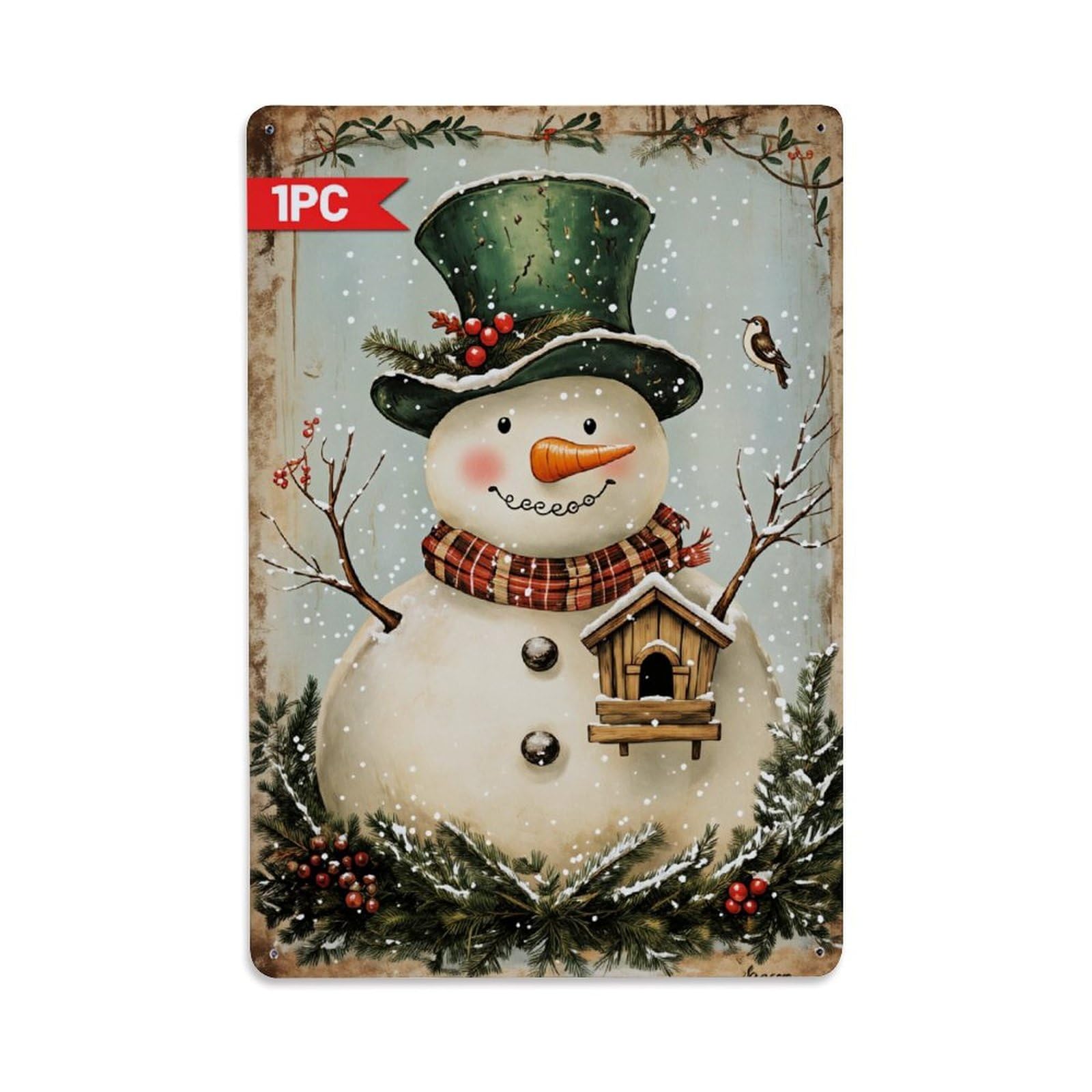 Jdfenggu Vintage Snowman With Hat And Birdhouse Retro Metal Tin Sign, Decor Art Poster For Bar, Home, Man Cave, Kitchen, Laundry Room Gift 8X12inch