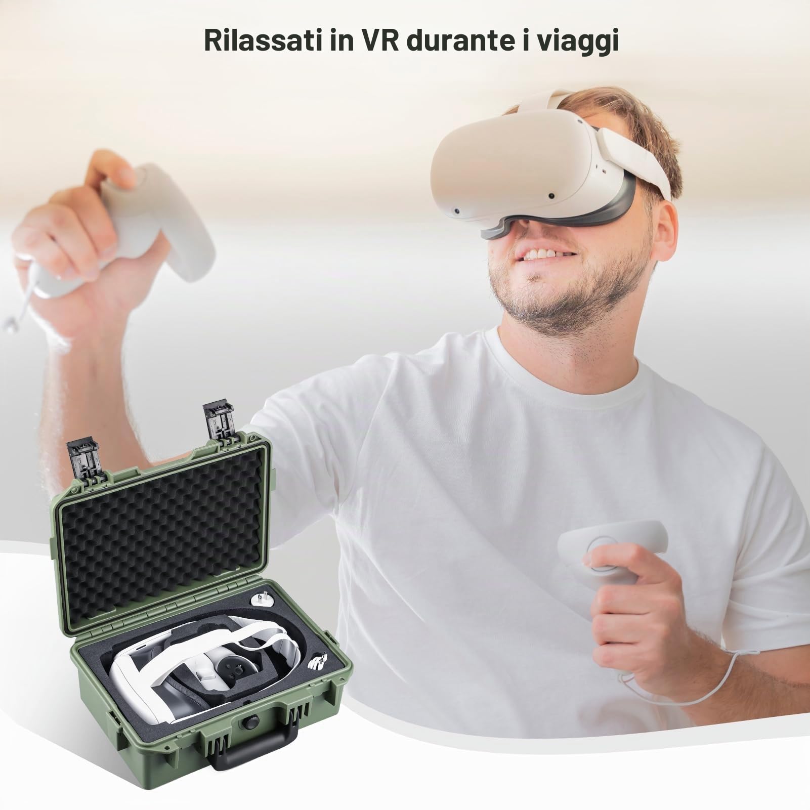 Lykus Titan OQ200 Valigia Custodia Case (Verde) per Quest 3S/Quest 3/Quest 2, Adatta al Cinturino Elite, Migliore Protezione [SOLO VALIGIA]
