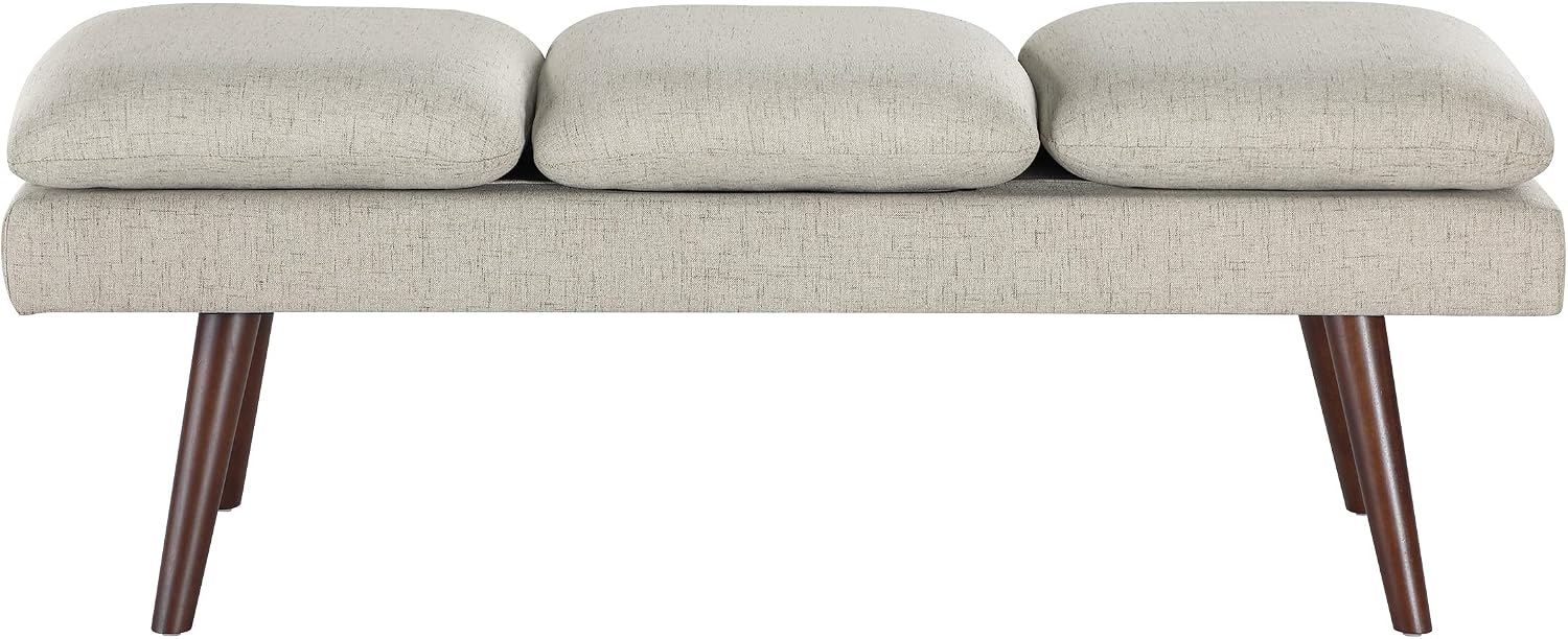 OSP Home Furnishings Amanda Mid-Century Modern Upholstered Bench with Solid Wood Tapered Legs, 54-inches, Linen Fabric