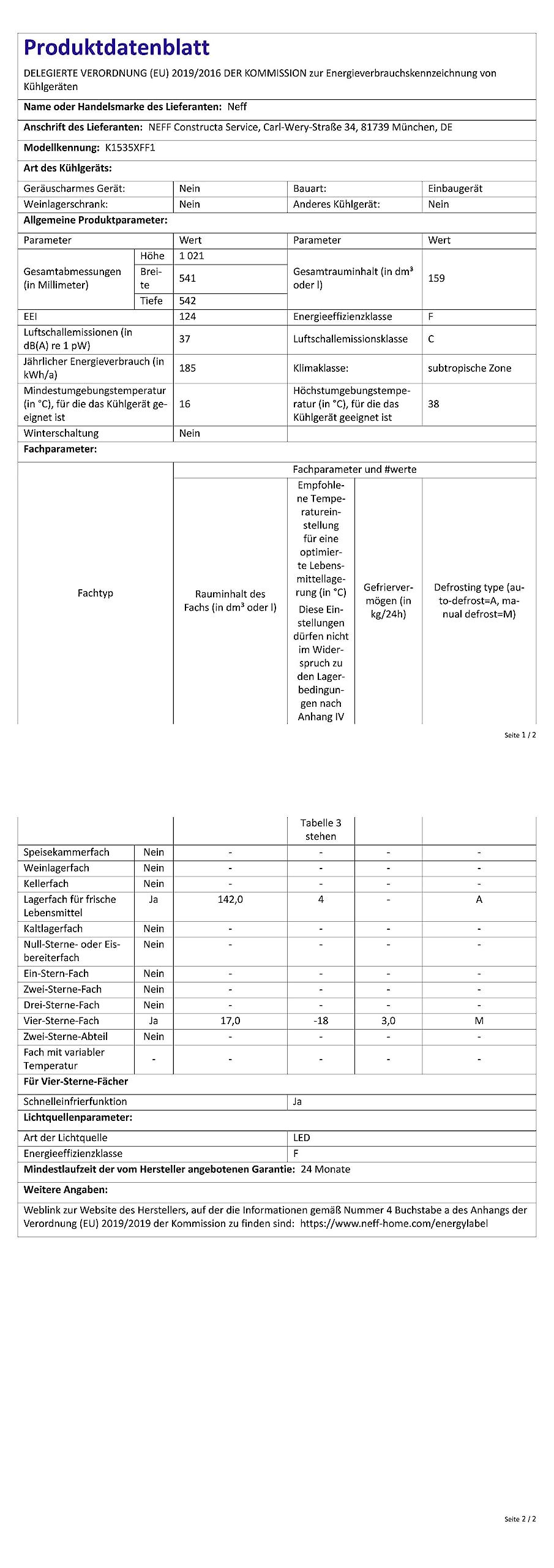 Neff, KI2321SE0, Einbaukühlschrank mit Gefrierfach, N30, EEK E, 102