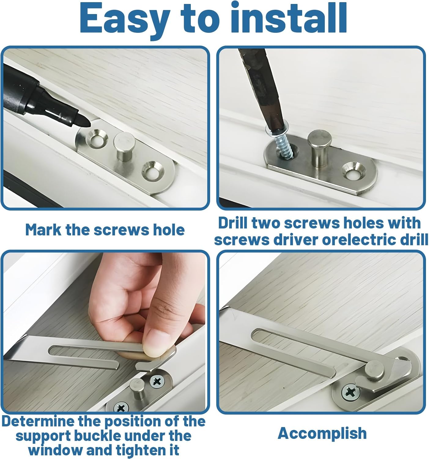 2PCS Window Restrictor with 8PCS Nails, Window Safety Locks and Window Latches for Safety, Window Restrictors for UPVC with Fixing Nails, Window Locks for UPVC Windows