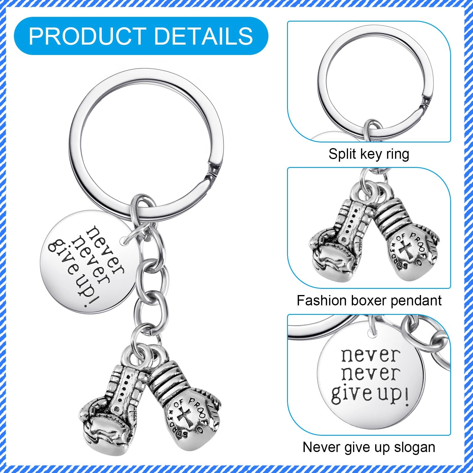 24 Pack Never Give up Keychains Inspirational Gift for Women Men Charm Keyring with Thank You Tag and Organza Bag