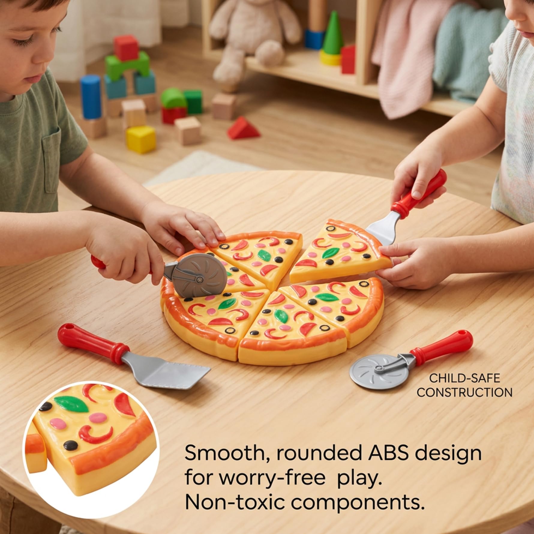 Ensemble de Jeu de Pizza réaliste, Jouet Pizza avec Cutter pour Enfants, Jeu interactif Cuisine pour Cuisine Imaginative et motricité Fine