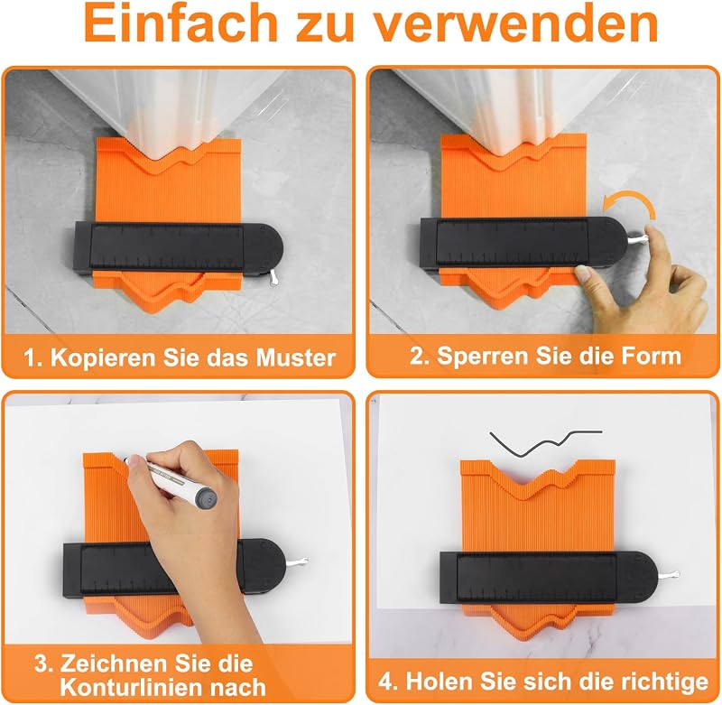 MECHEER Kontúrmérő Készlet Zárral 25+12 cm - Profilmásoló Sablon Laminált Padlóhoz, Szőnyeghez, Fához - Asztalos Jelölő Eszköz Férfiaknak