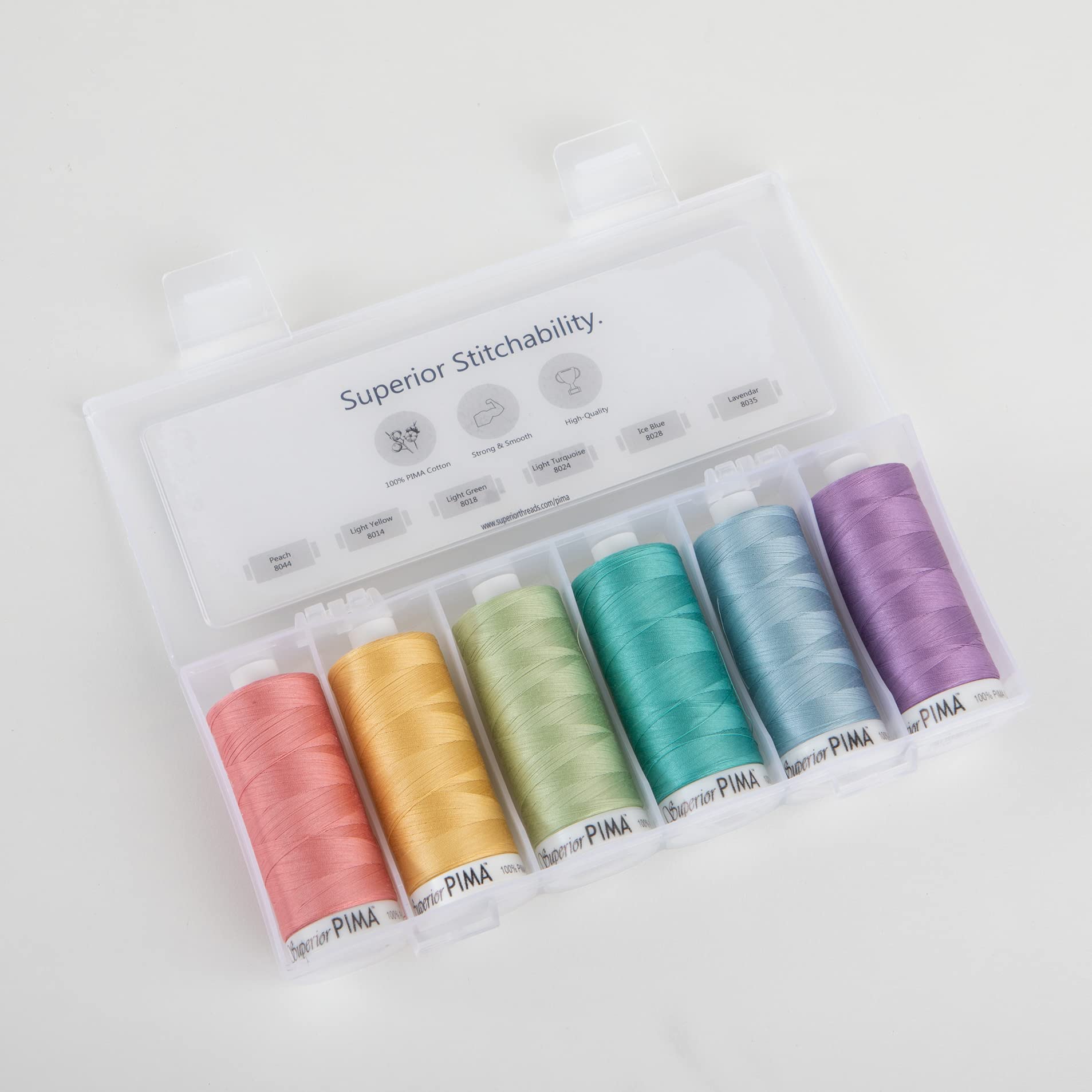 Superior Threads PIMA Nähgarn-Set, Baumwolle, 50 W, 1200 m Spule, 6er-Pack (Pastellfarben)
