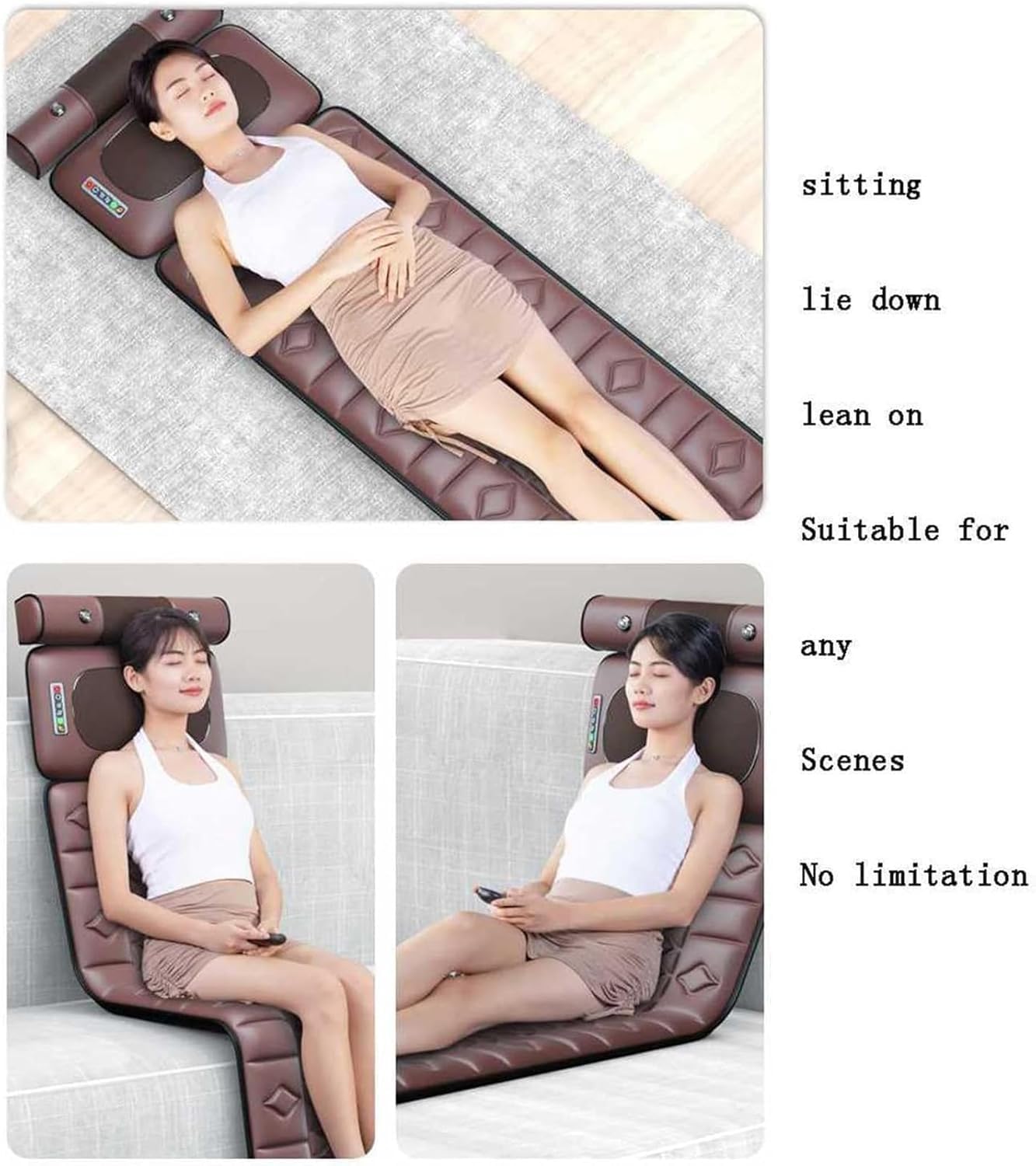 Esterilla De Masaje Corporal Completa, Colchón De Masaje Vibratorio De 10 Motores, Cojín Calefactor Plegable para Cuello, Espalda, Cintura, Cadera Y Piernas, Alivia El Estrés Y El, Grey