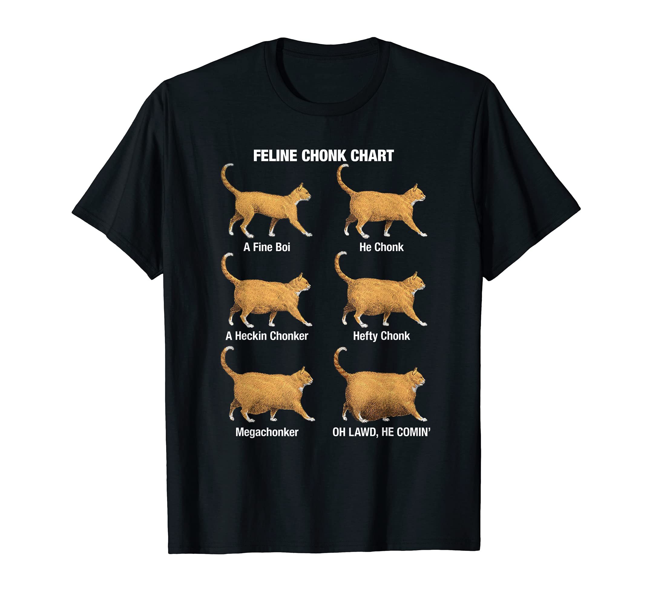 Feline Chonk Cat Chart, Funny Cat Meme, Oh Lawd He Comin T-ShirtOEKO-TEX STANDARD 100