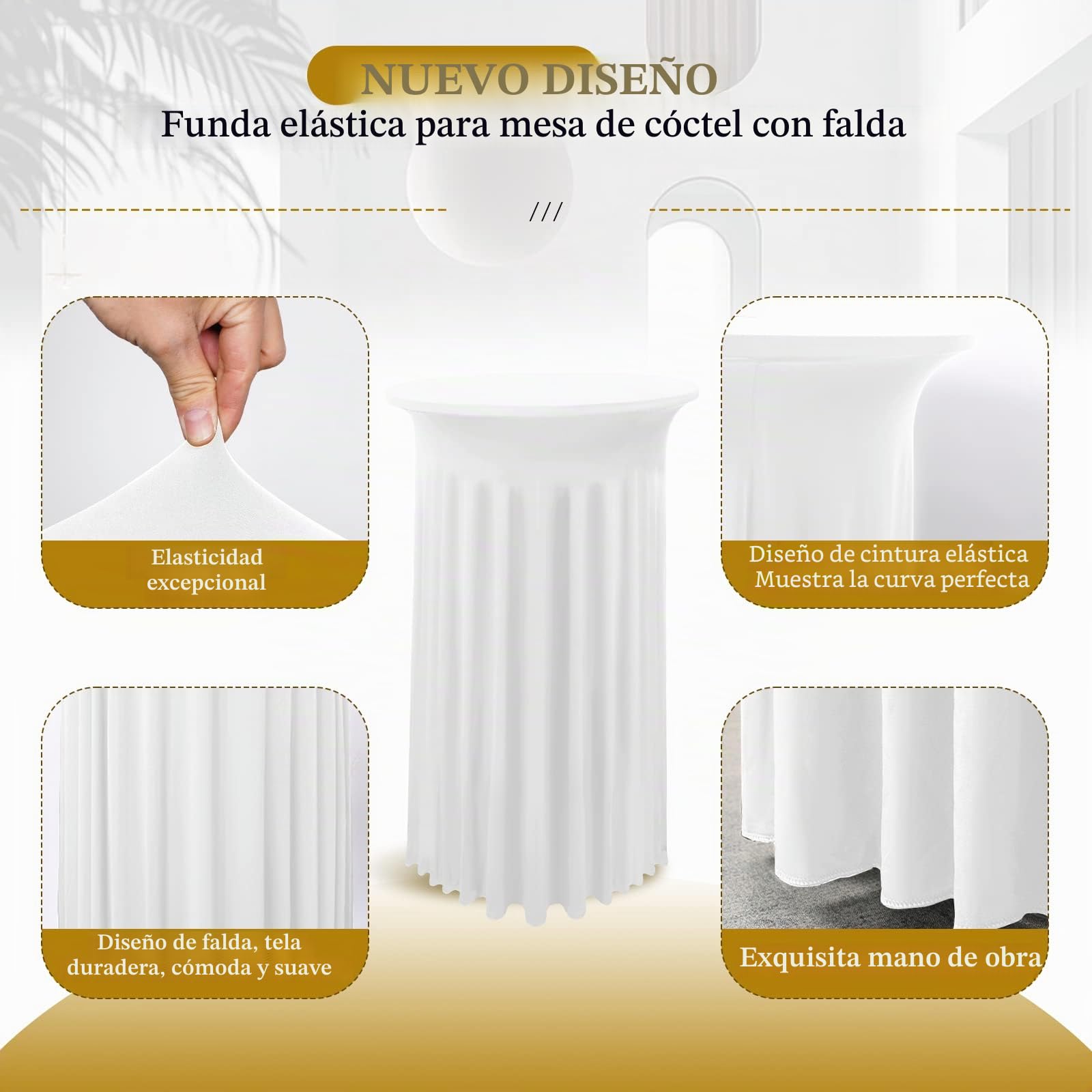 Set de 2 Blanco Fundas elásticas para mesas Redondas de Bar con Falda, Ø 80-85 cm, Manteles de Cóctel para Mesas Altas,Mantel Redondo para Mesa Redonda Bar Boda Mantel de Banquete(80 x 110 cm)
