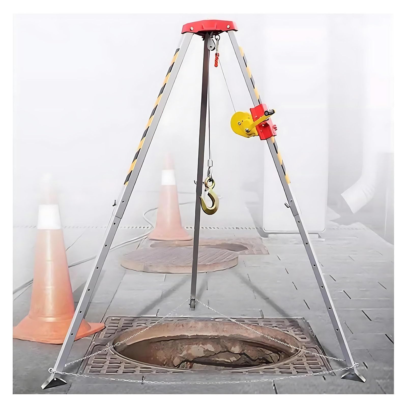 Trépied robuste pour espaces confinés - Treuil réglable en hauteur - 1200/1800/1 179,3 kg - Idéal pour le levage d'égouts souterrains et les fosses de fosse