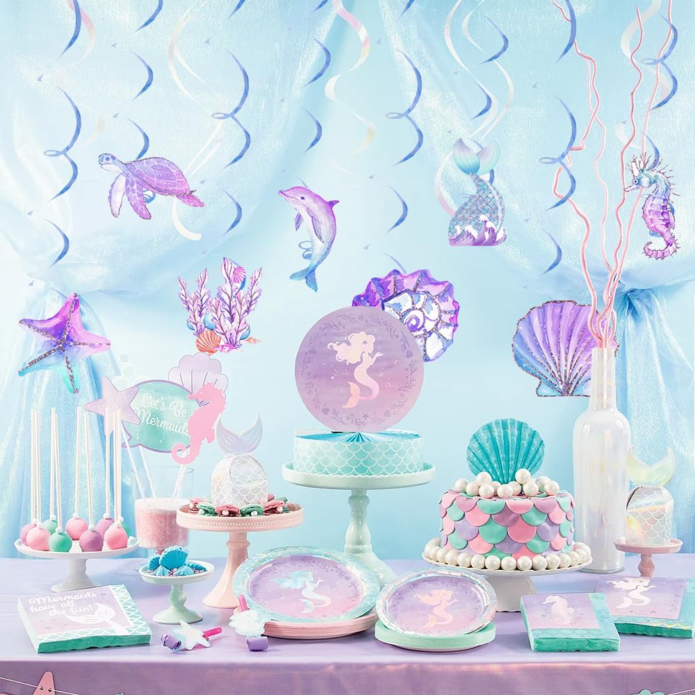 Décorations D'anniversaire Sirène - Guirlande Irisée + Bannière 'Happy Birthday' + Filet Décoratif - Thème Sous La Mer