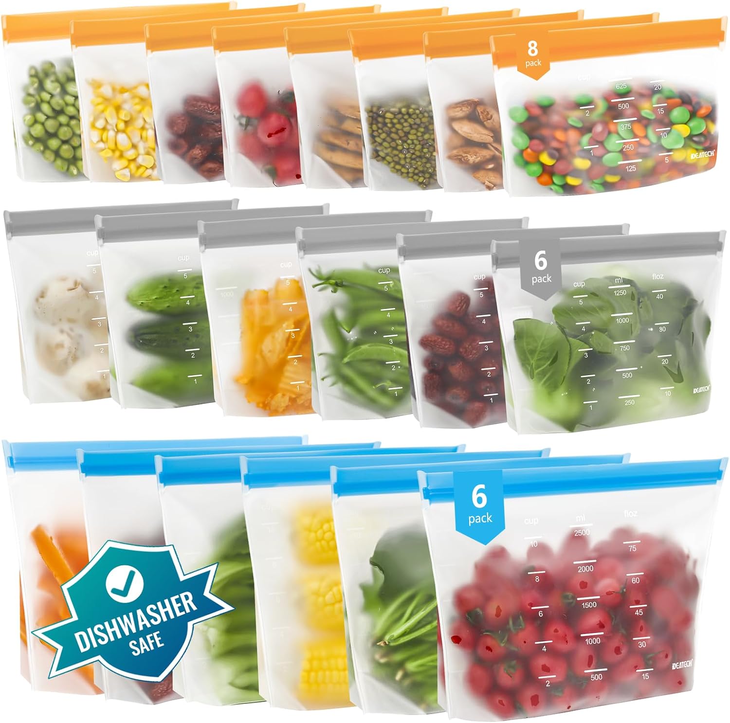 20Pack Dishwasher Safe Reusable Storage Bags Stand Up BPA Free PEVE