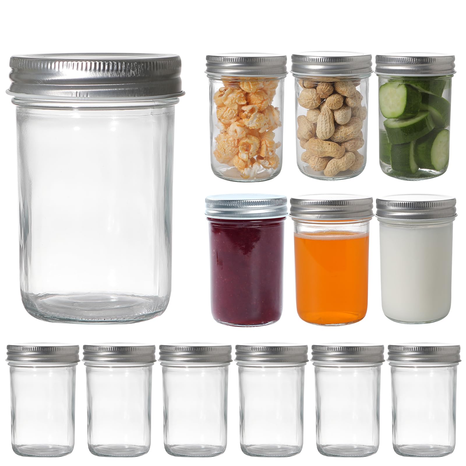 Hniuyun Clear-12Pack-8Oz 12 Pack 8 Oz (240Ml) Mason Jars With Regular Lids – Clear Glass Canning Jars For Pickling, Jam, Fermenting, Overnight Oats & Party Favors | Food Storage Containers