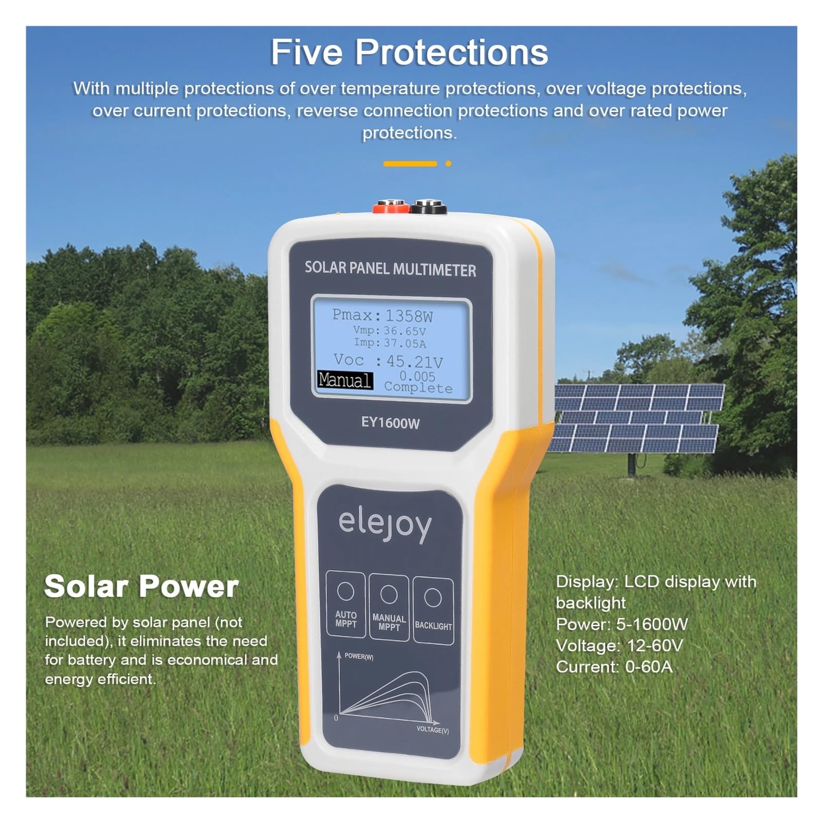 Miernik mocy optycznej, EY1800W/EY1600W/EY800W/EL400B Tester Paneli Słonecznych Panel Fotowoltomierz Auto/Manualny Miernik MPPT Woltomierz(400W)