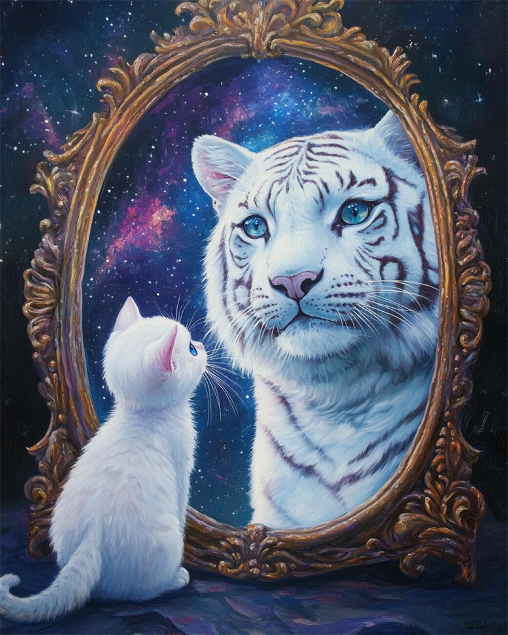 RKFLGEW DIY Seed Bead Embroidery Kits White Tiger Oil Painting 40x50cm