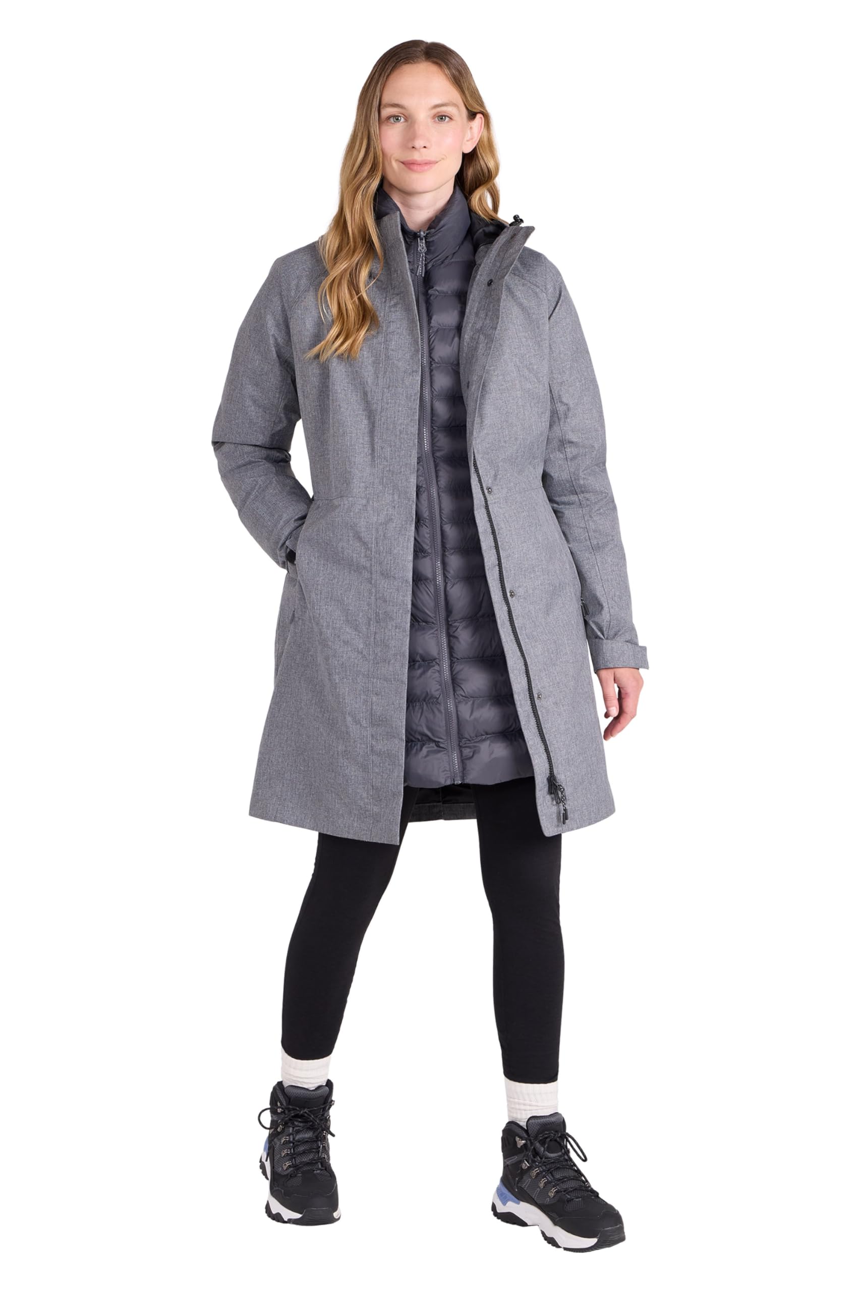 Mountain Warehouse Alaskan Veste Longue 3 en 1 pour Femme - Manteau de Pluie Chaud, Imperméable Doublure Polaire Amovible pour Dame - Sport, Printemps été, en plein air