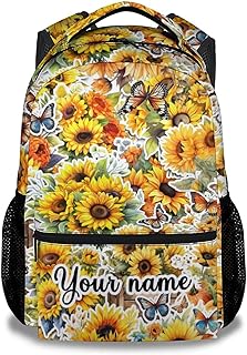 COOPASIA Personalized Sunflower Backpack for Girls, 16 Inch Aesthetic Backpack for School, Yellow, Adjustable Straps, Durable, Lightweight, Large Capacity Bookbag for Kids