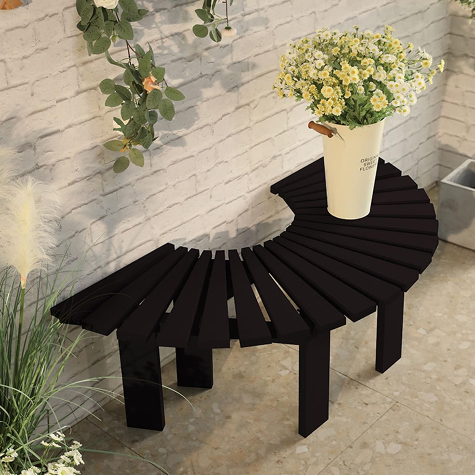 Banco de jardín de madera maciza para patio exterior con diseño de listones vintage