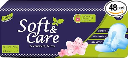 Soft & Care XL Wings Sanitary pads (Pack of 6) Combo of 8 Packets, Count 48