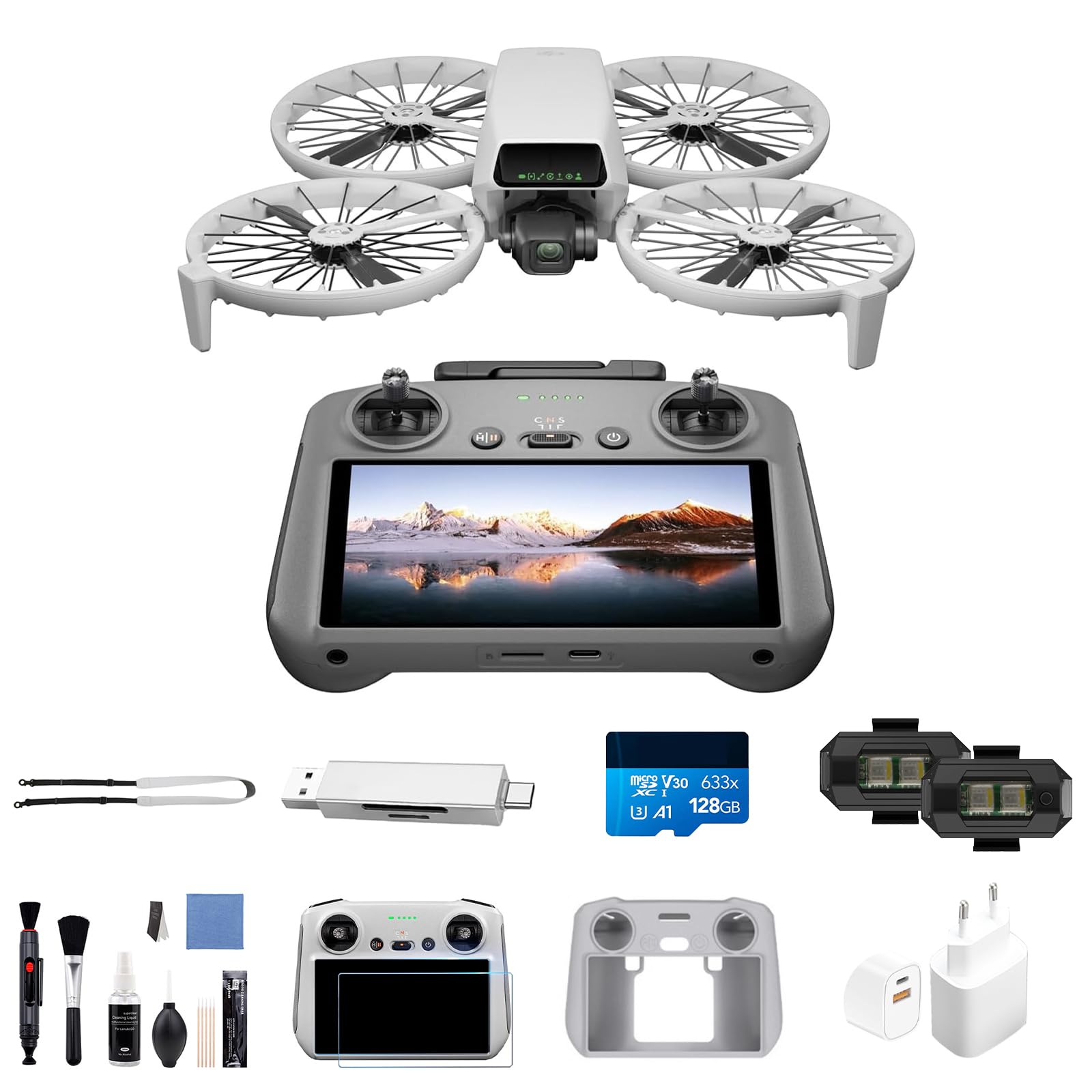 DJI Flip Bundle (RC 2 Fernsteuerung mit Bildschirm), 4K-Kameradrohne, Mini-Drohne, < 249 g, Drohne mit Follow Me Funktion, 13 km Videoübertragung, Handstart, mit Kartenleser, Speicherkarte