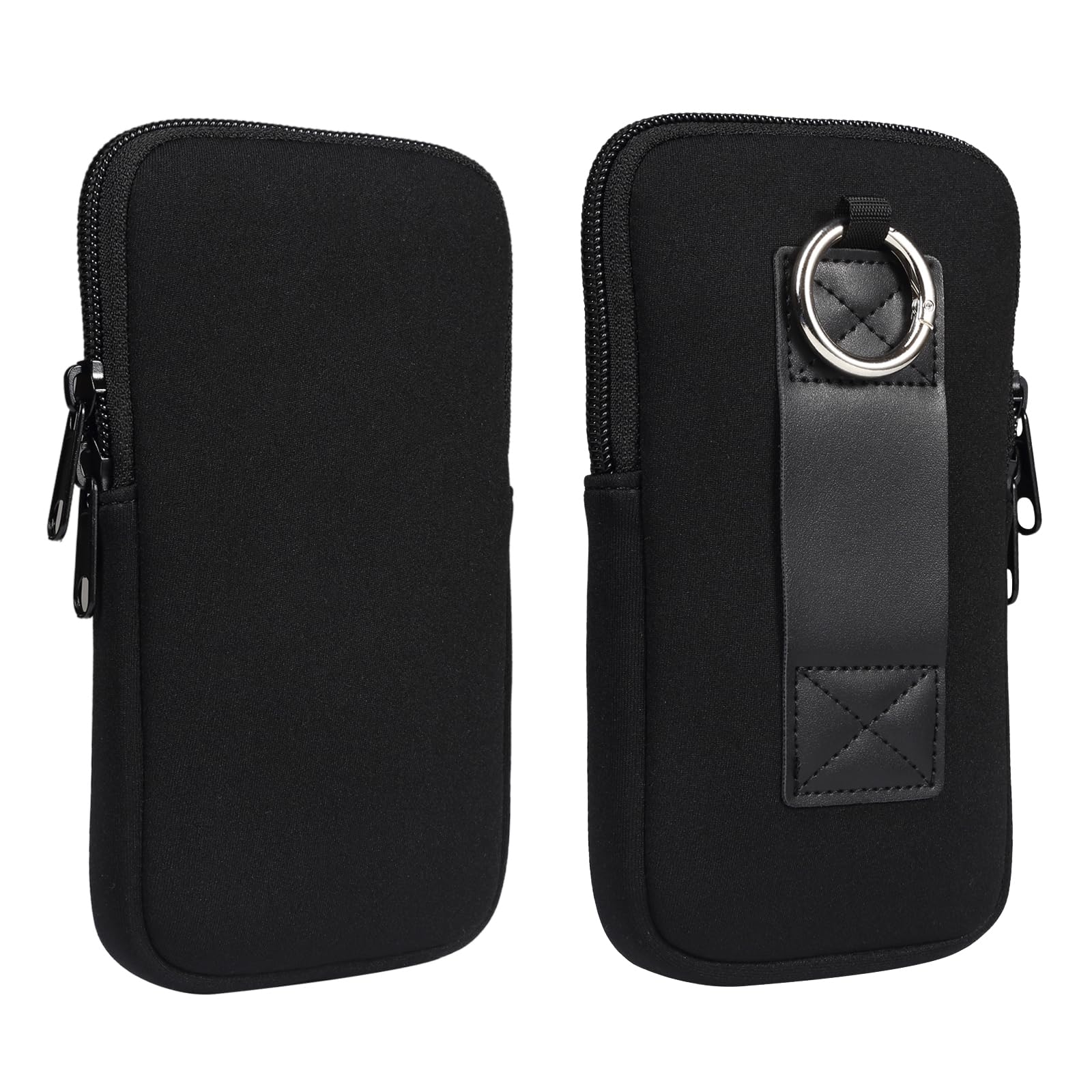 Neoprene Cellphone Sleeve, Zipper Belt Clip Holster Pouch Case for iPhone 17 16 15 14 13 12 Mini X XS SE Samsung Galaxy S25 S24 S23 S22 S21 S20 Google Pixel 9 8 7a (Black, M6.1)