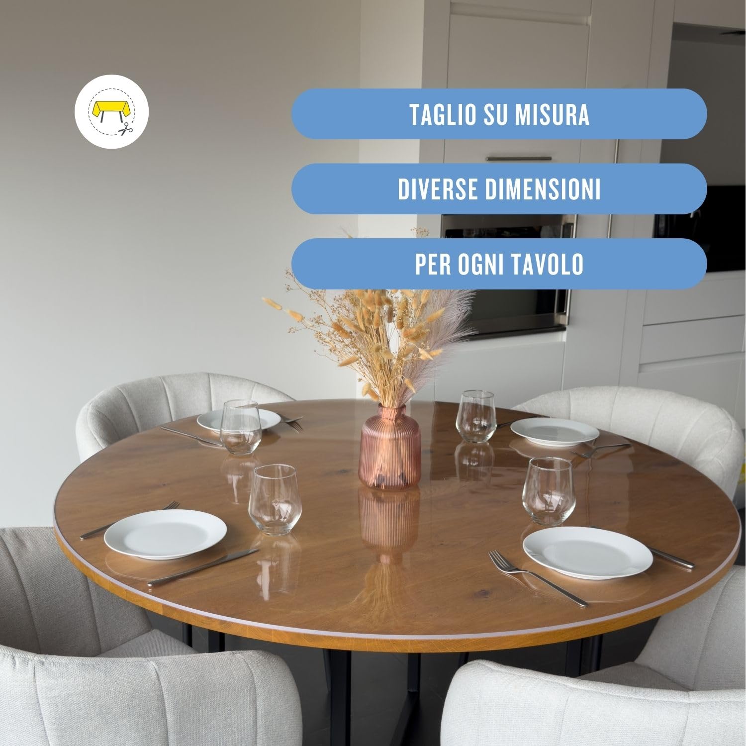Trente Pellicola per Tavolo Rotonda 100 cm Ø – Spessore 3mm – Protezione Tavolo con Bordi Smussati – Tovaglia Trasparente Lavabile e Resistente – Pellicola Protettiva per Interno ed Esterno