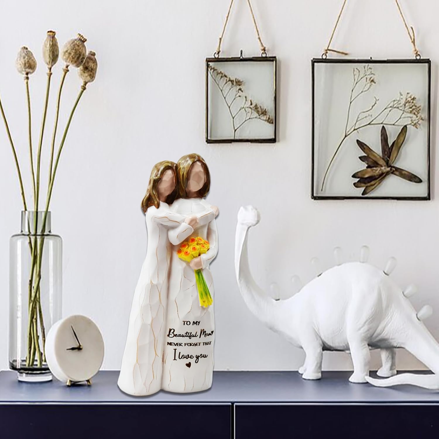 Mom Birthday Gift from Daughter for Mom Hand-Painted Hug Sculpted Decorative Figurine with Flowers Home Decor Gift (Mom and Daughter) - Image 6