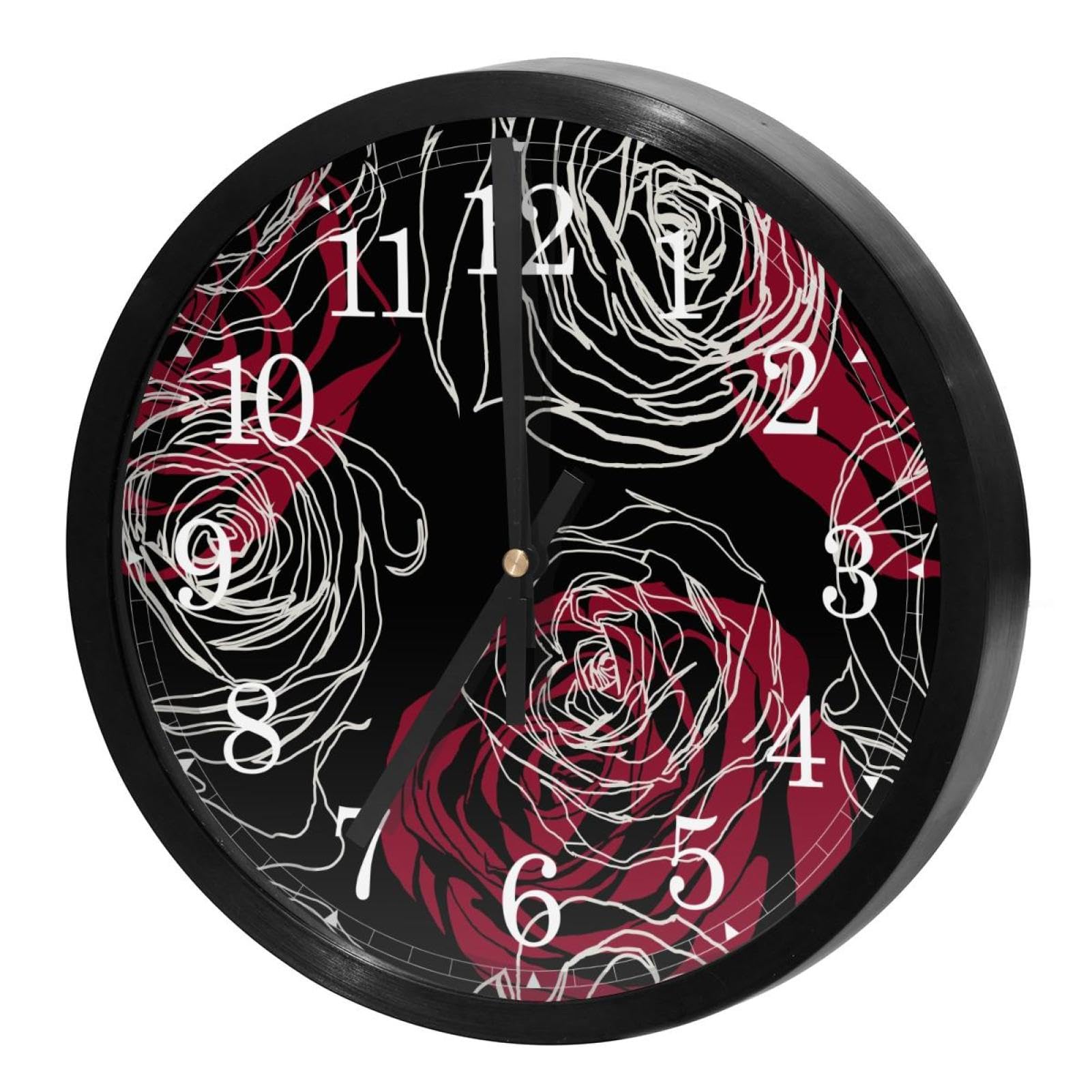 Horloge murale ronde pour cuisine et bureau motif fleurs roses