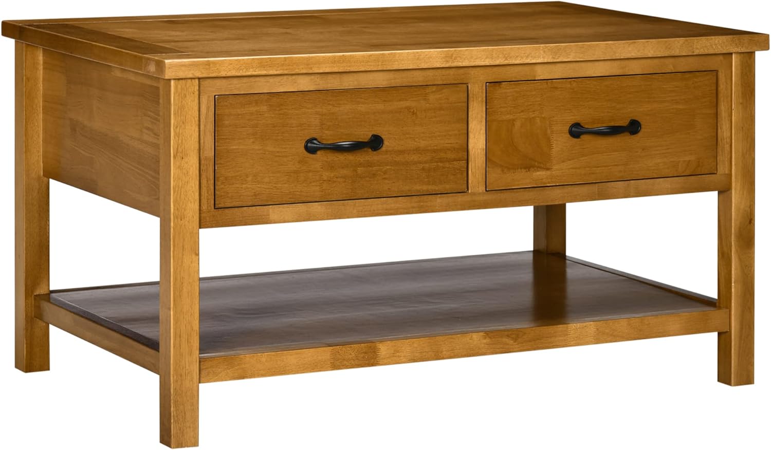 Rustic Coffee Table with Drawers, 2 Tier Wooden