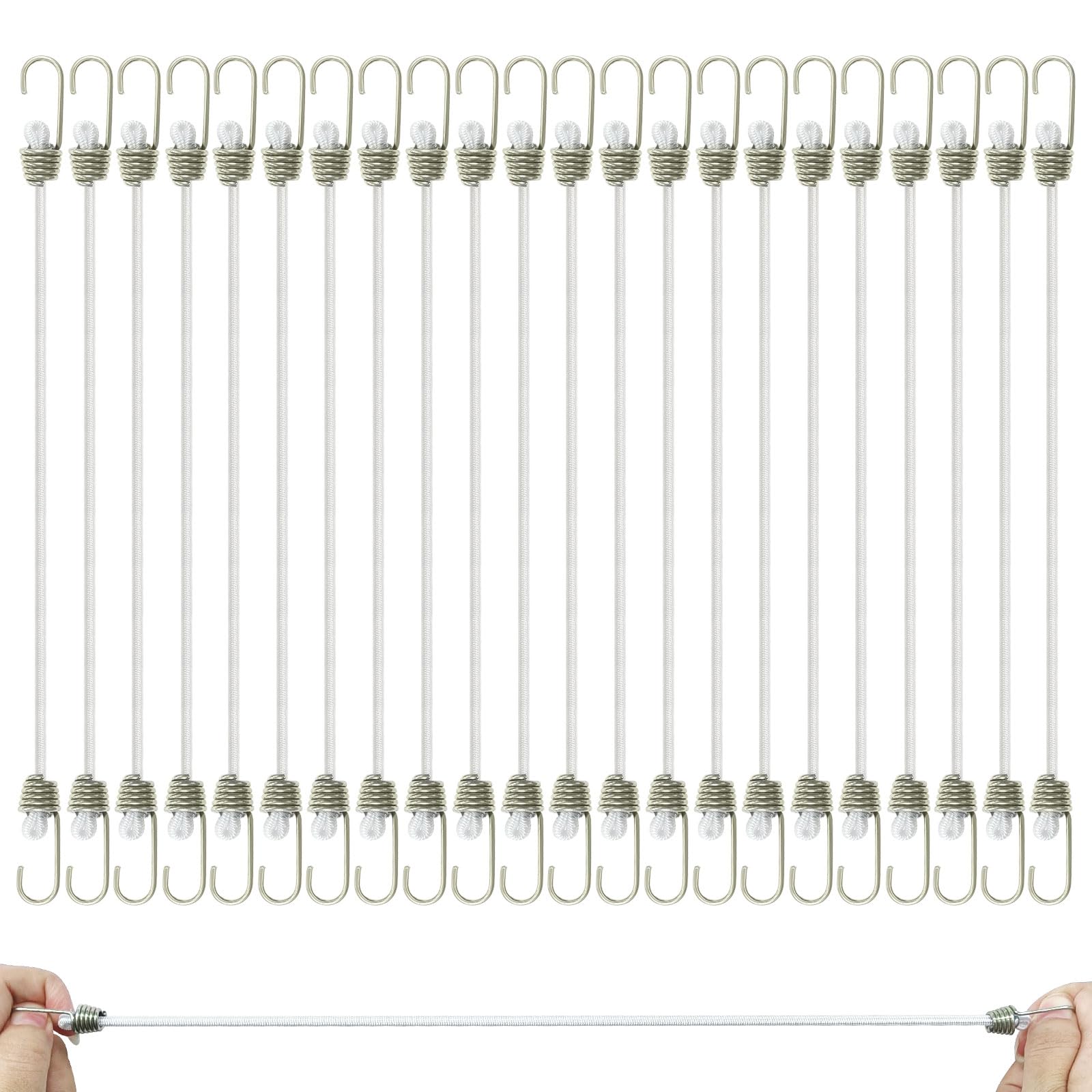 Diakey 22 Pack White Small Bungee Cords with Hooks, 25cm Mini Rubber Bungee Straps Heavy Duty Short Elastic Ropes for Outdoor Camping Luggage Roof Rack Car Tent Tarp Bike