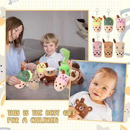 Miniatura 6 de Sumind 24 piezas de llavero de té de burbujas de 4.7 pulgadas, almohada de felpa con forma de taza de té de burbujas, peluche de té con ventosa,