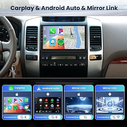 Miniatura 10 de Hodozzy Estéreo de coche Android para Toyota Land Cruiser Prado 120Lexus Gx470 2004-2009 Radio inalámbrica Carplay Android Auto, pantalla táctil de