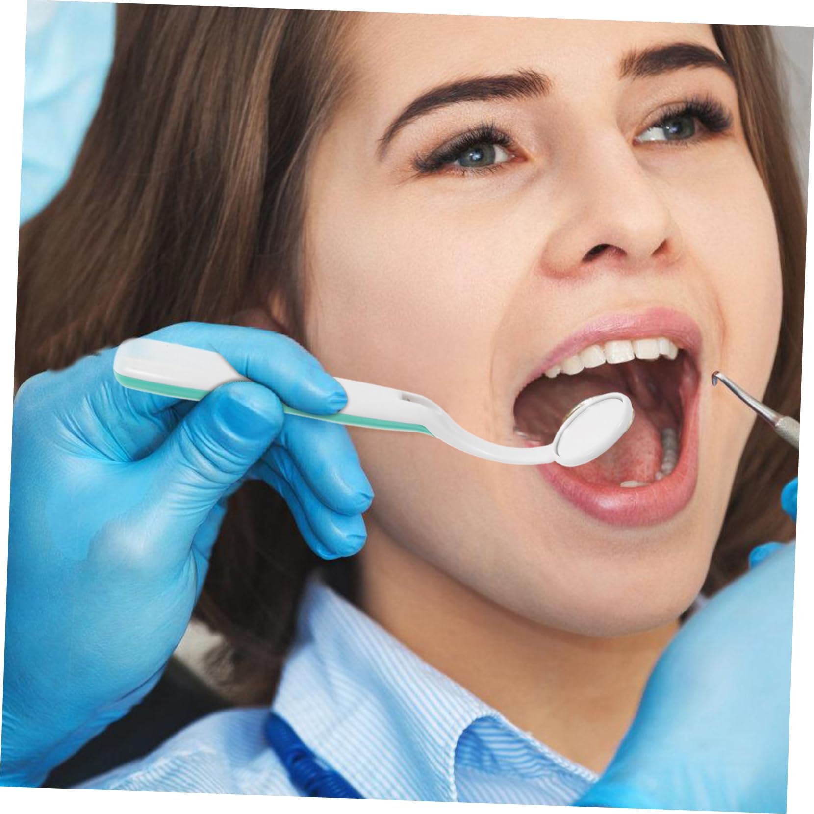 Specchietto per Denti Luce LED Verde, Specchio Dentale in Plastico Pratico e Sicuro per Ispezione Orale e Controllo Dentale