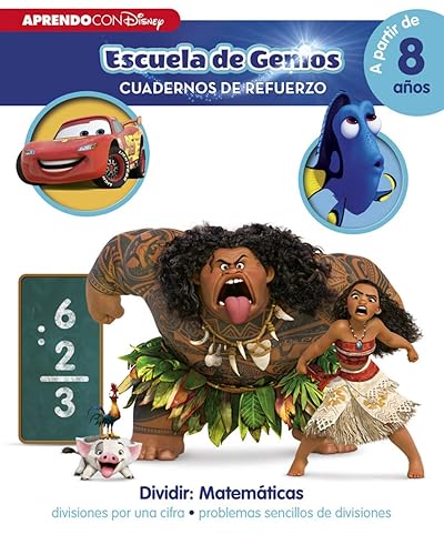 Dividir: Matemáticas: divisiones por una cifra · problemas sencillos de divisiones (a partir de 8 años) (Disney. Escuela de Genios [Cuadernos de refuerzo]): (Incluye pegatinas) (Aprendo con Disney)