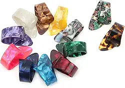 12 palhetas de polegar de guitarra, palhetas de dedo de celuloide para guitarra baixo banjo ukulele, com acabamento brilhante para tocar confortável e som bonito