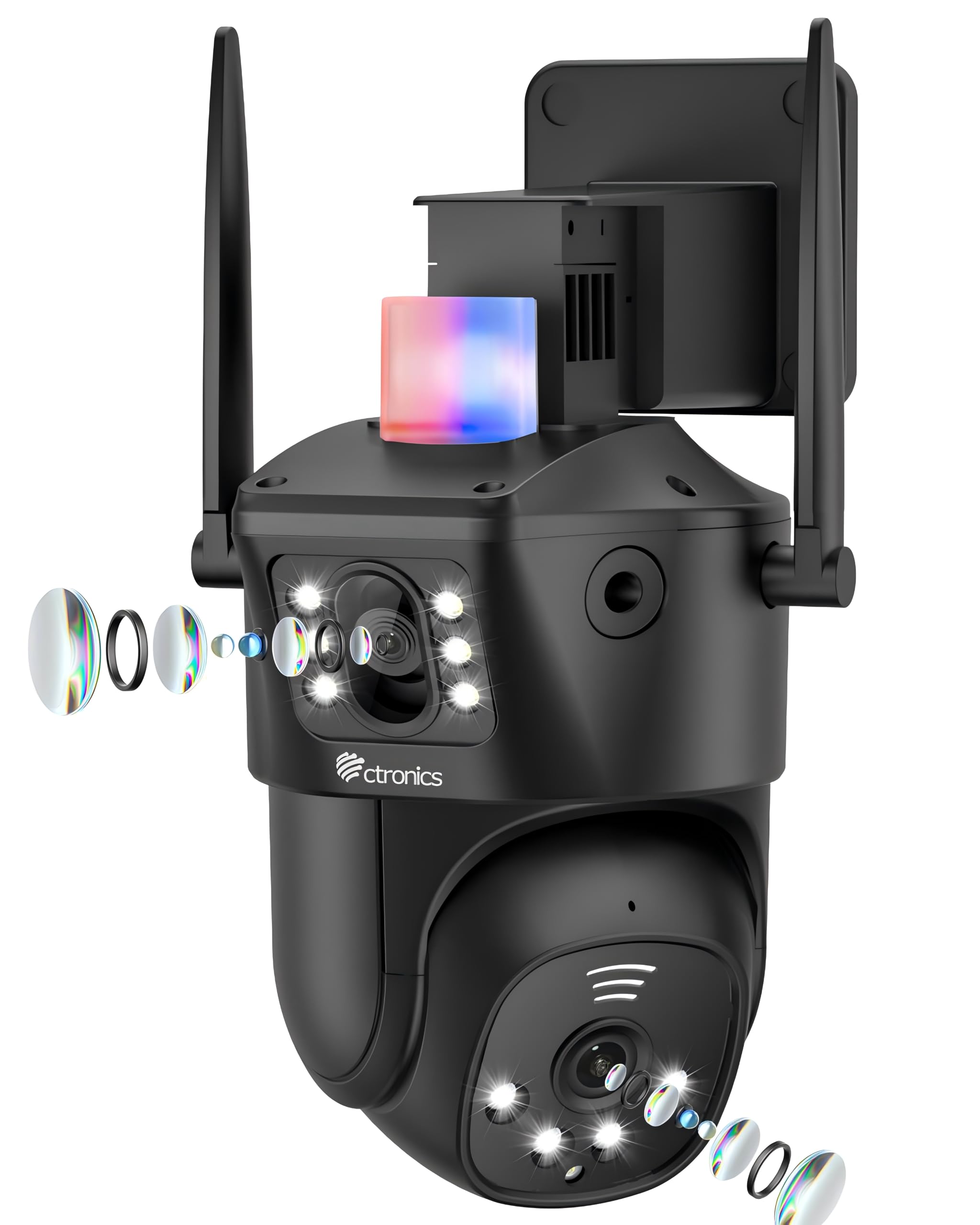 Ctronics Telecamera Di Sicurezza WiFi 2,4/5GHz Con Doppio Obiettivo - Auto-Tracking, Rilevamento Umano, Visione Notturna A Colori, Controllo Remoto 360° - 3