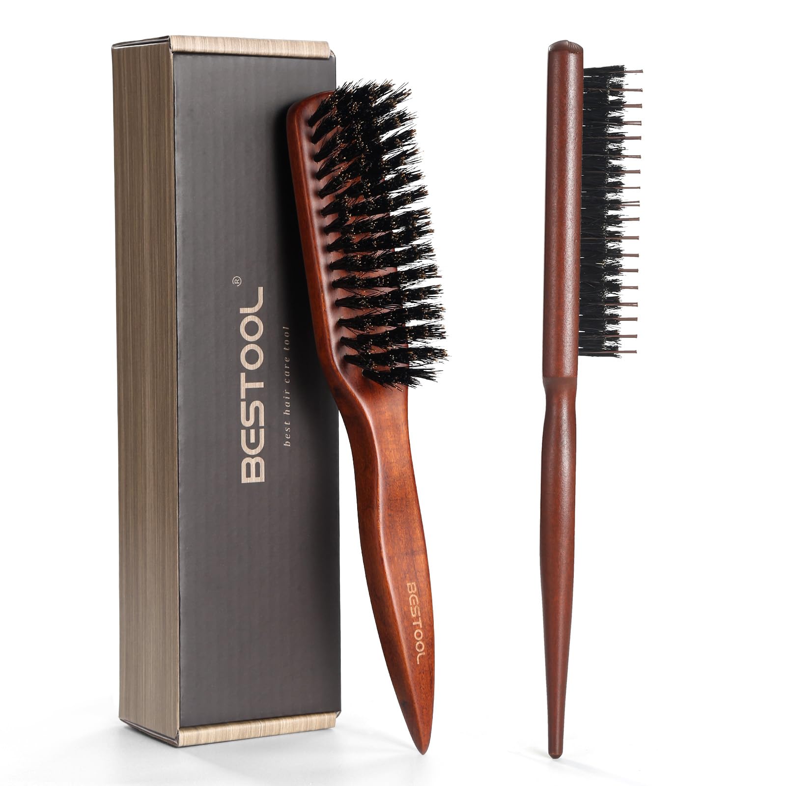 BESTOOL Hair Brush,Pure Boar Bristle Hair Brush for Better Hair Texture Slick Back Brushes for Women Men and Kids Best for Sensative Scalp Medium Thin and Fine Hair Smoothing Flyaways, Edge Control