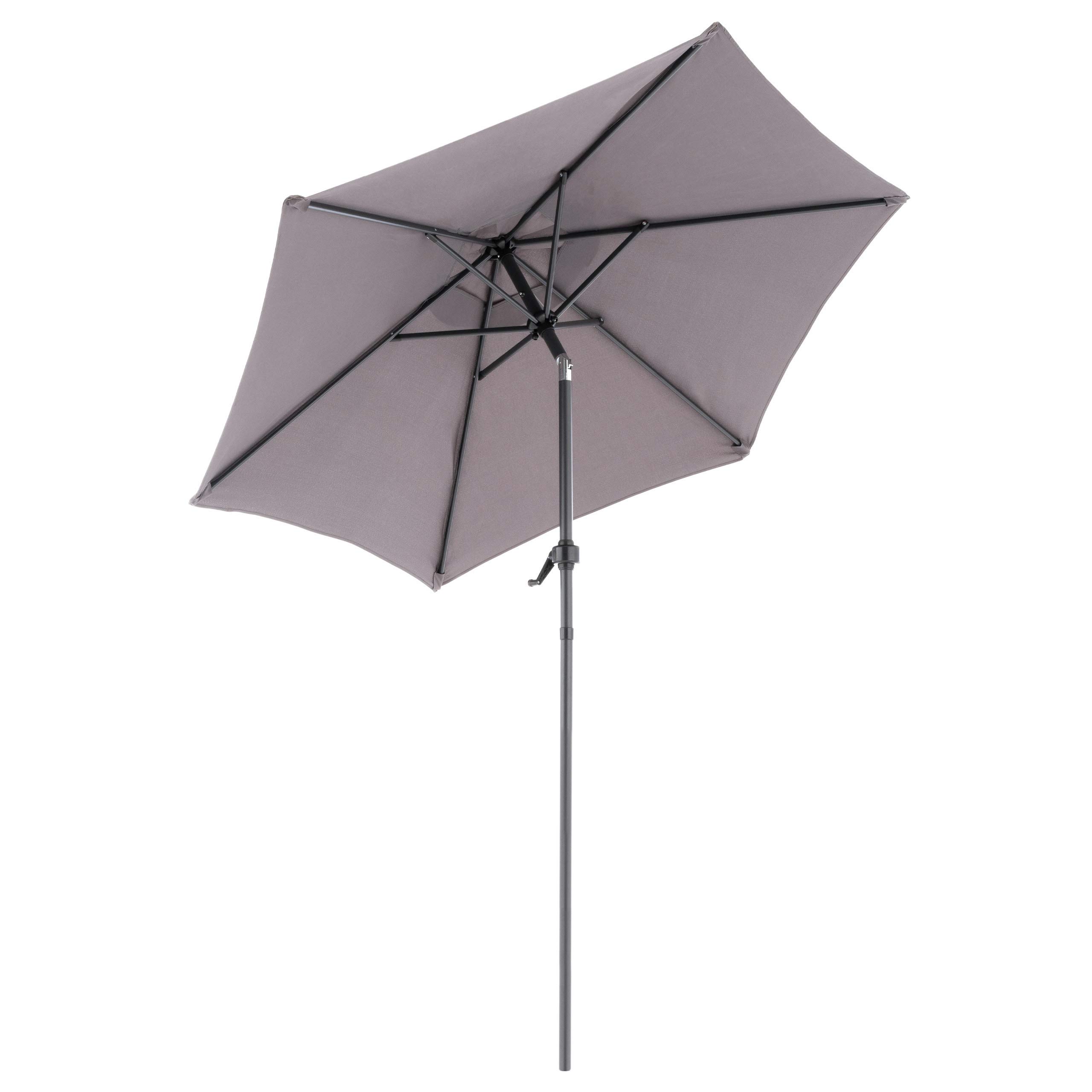 Nexos Trading Sonnenschirm Ø 2m grau Stahl 6 Rippen Gestell UV Schutz UPF 50+ Gartenschirm Marktschirm mit Kurbel knickbar Schirmstoff Polyester anthrazit