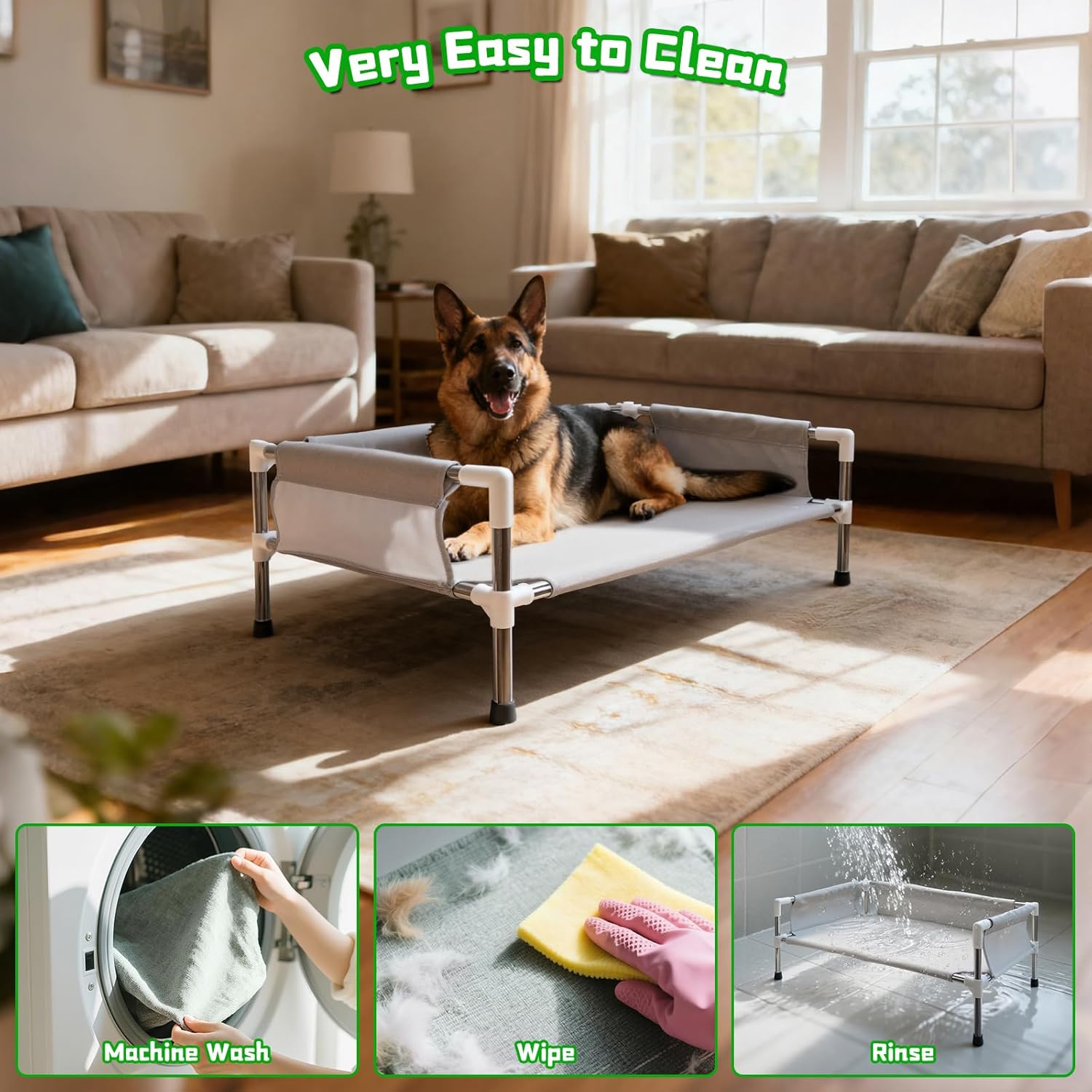 Makerfire Elevated Dog Bed, Raised Dog Sofa Bed for Medium Dogs, Detachable Cooling Indoor/Outdoor Pet Cot with Non-Slip Feet, Polyester Cotton (33''L x 20.5''W x 11.6''H)