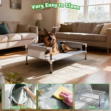 Makerfire Elevated Dog Bed, Raised Dog Sofa Bed for Medium Dogs, Detachable Cooling Indoor/Outdoor Pet Cot with Non-Slip Feet, Polyester Cotton (33''L x 20.5''W x 11.6''H)