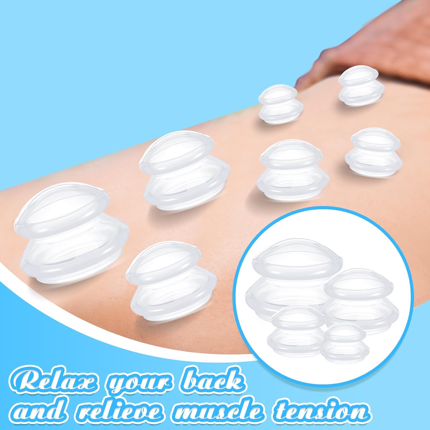 Nuanchu 8 Pcs 4 Sizes Cupping Therapy Set with Satin Bag Silicone Massage Cups Professional Cupping Therapy Vacuum Cup for Cellulite Joint Pain Muscle Pain(Clear) - Image 5