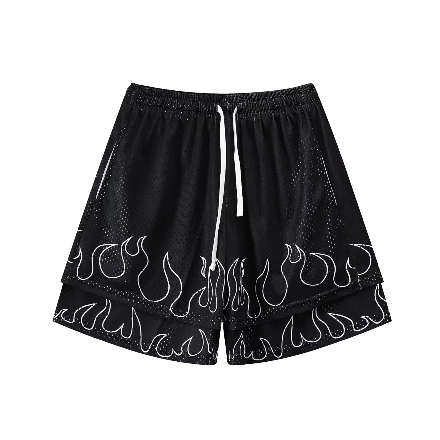 BOOMLEMON Mens Basketball Shorts Casual Workout Athletic Shorts Mesh Flame Graphic Print Running Short Pants