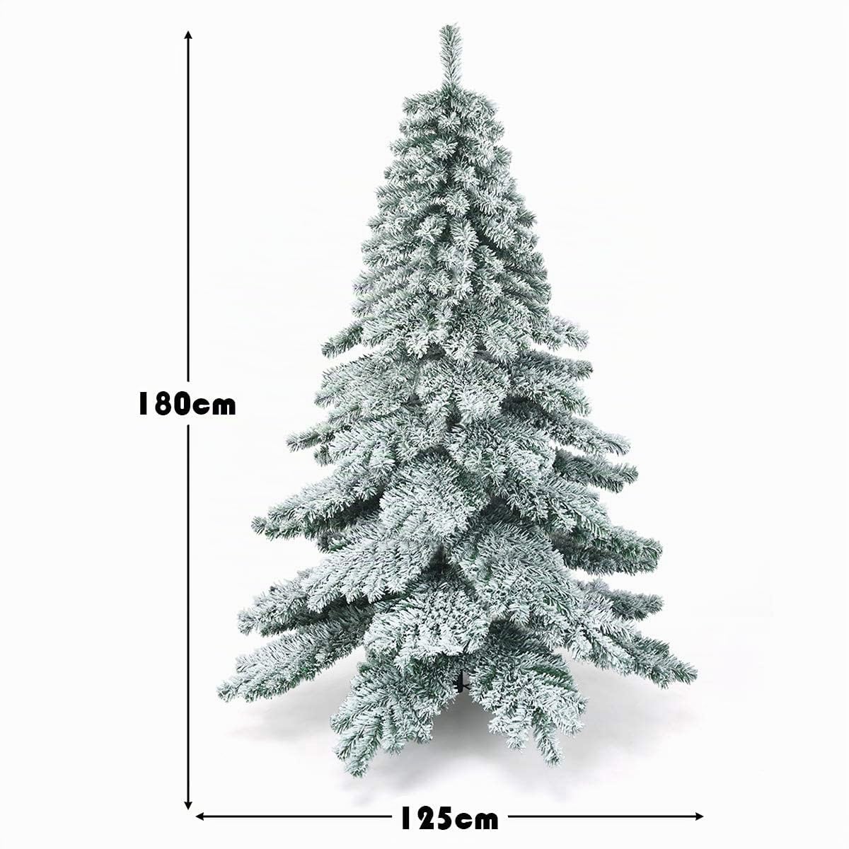 GIANTEX Sapin de Noël Artificiel 180 CM, Sapin de Noël Enneigé, Arbre de Noël Couvert de Flocons de Neige, 657 Branches en PVC, Pied en Métal, Décoration de Noël pour Maison, Bureau, Vitrine