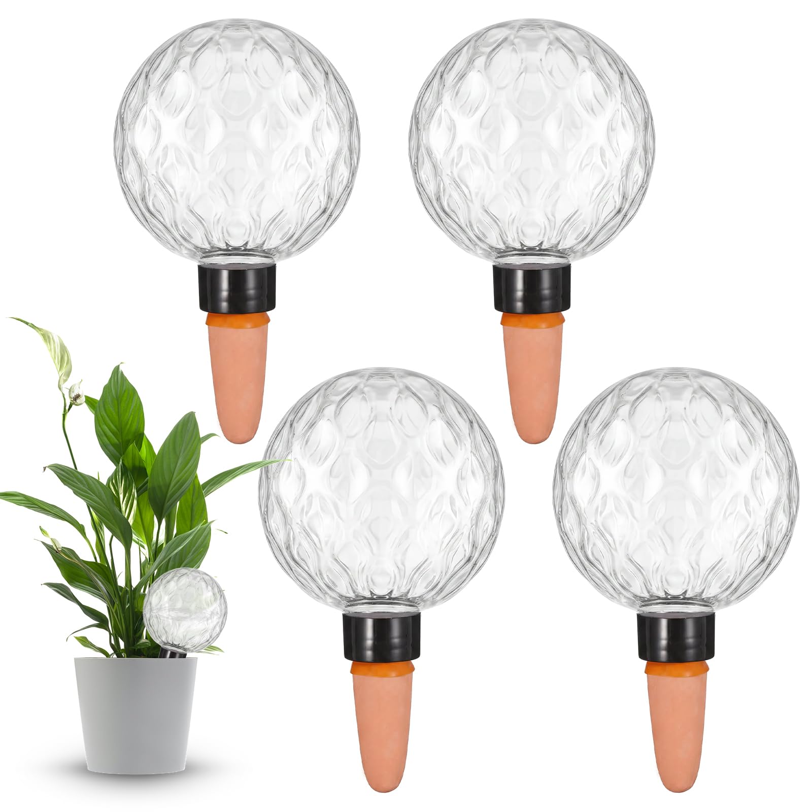 4 Pack Plant Watering Globes 500 Ml Large Capacity Self Watering Spikes with Terracotta Automatic Flower Plant Waterer Bulbs for Indoor Outdoor Potted Plants Vacation Drip Irrigation System(Rhombus)