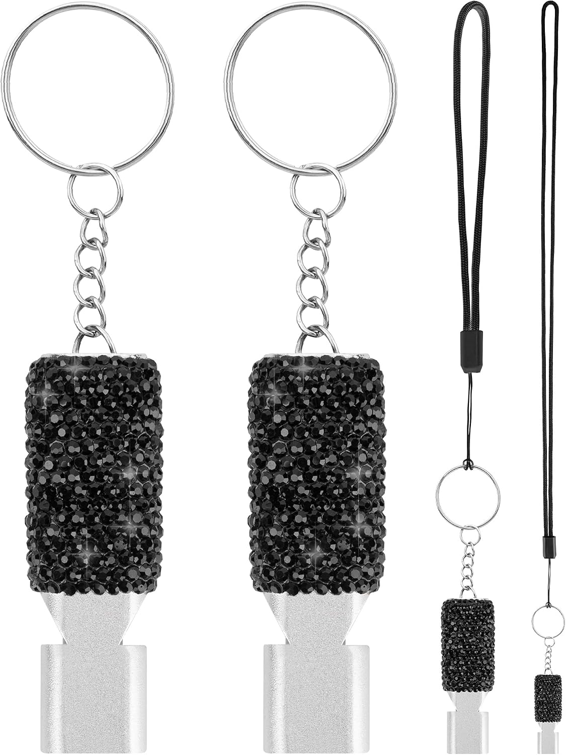 2 Pack Bling Black Whistle, Whistle for Coaches with Lanyard, Coaches Referee Sports Whistles, Loud Metal Sports for Coachess, Referees, and Hikers (Black)