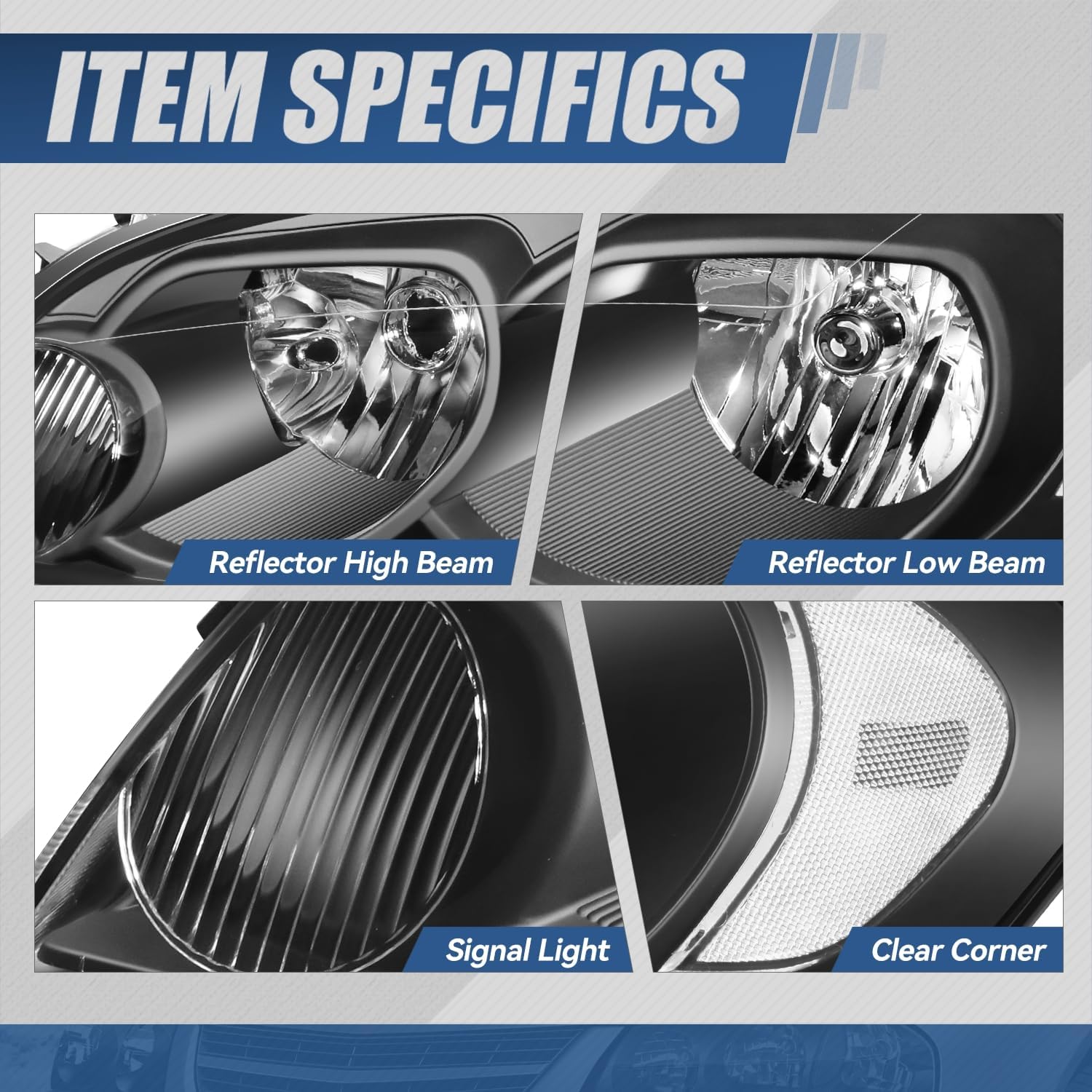 Auto Dynasty Headlights Assembly Compatible with 2006-2016 Chevy Impala/Impala Limited Monte Carlo, Driver and Passenger Side Halogen Headlamps Replacement, Black Housing Clear Corner