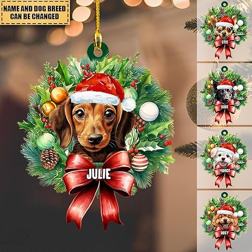Miniatura 2 de Perro Schnauzer miniatura personalizado en corona de adorno de Navidad, adorno de perro Schnauzer miniatura personalizado, adorno de Navidad para