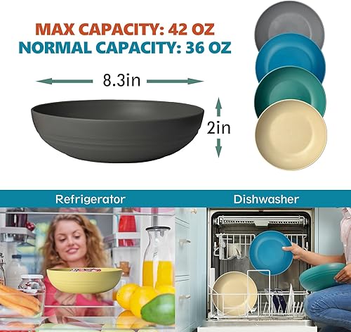 Miniatura 2 de Teivio Tazones de plástico grandes de 8.4 pulgadas para pasta, reutilizables, 45 onzas, juego de 12 cuencos para servir pasta, popotes de trigo de