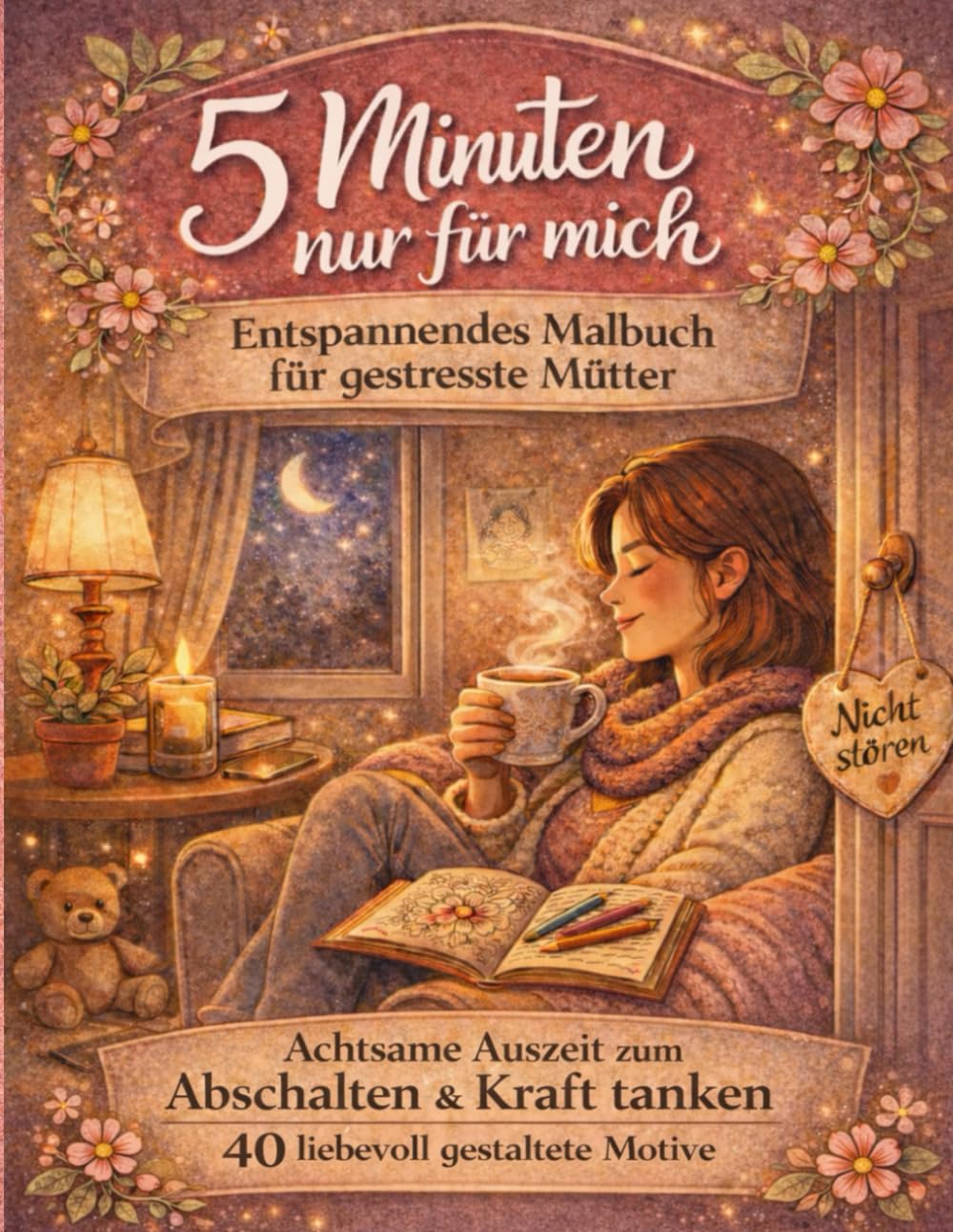 5 Minuten nur für mich Entspanntes Malbuch für gestresste Mütter: Achtsame Auszeit zum Abschalten & Kraft tanken 40 liebvolle gestaltete Motive